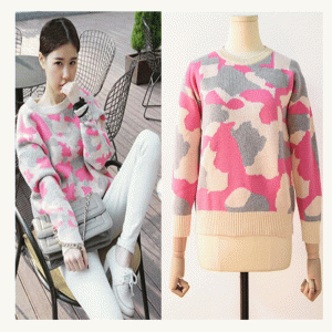 Korean Style Wool Blend Silný teplý žakárový svetr Pletené zboží