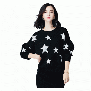 Dámský svetr s volnými hvězdami Jacquard pletený svetr