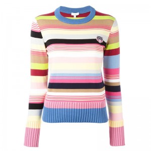 Přizpůsobené dámské vlněné směsi multi barevné pruhy posádky krku pletený svetr